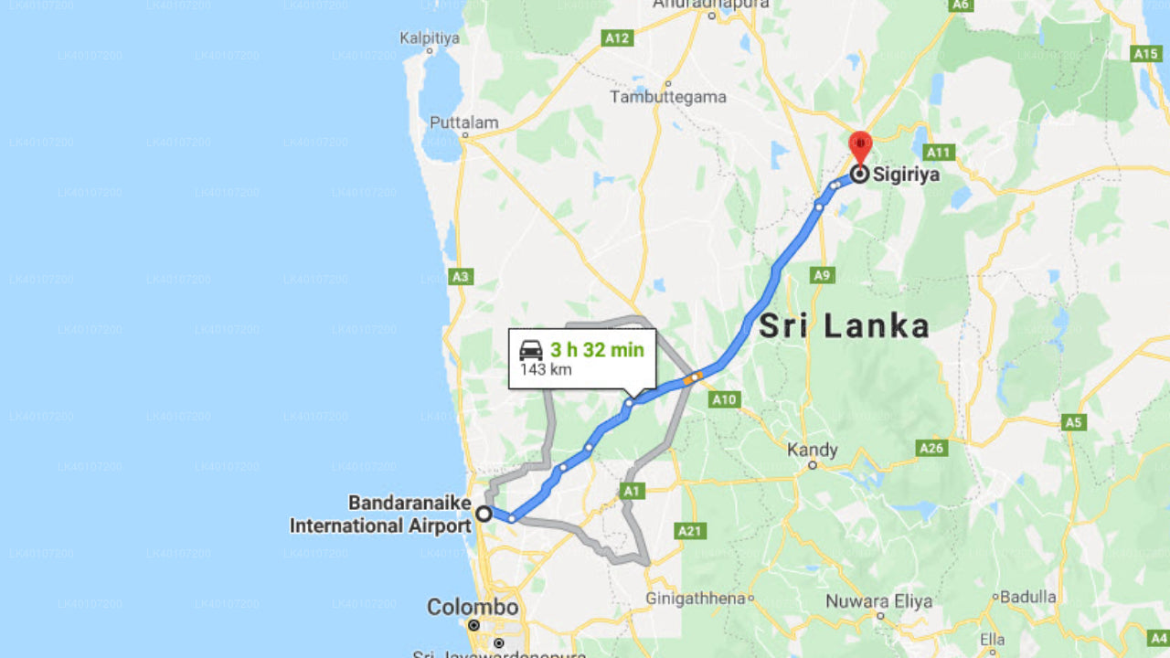 Trasferimento privato dalla città di Sigiriya all'aeroporto di Colombo (CMB)