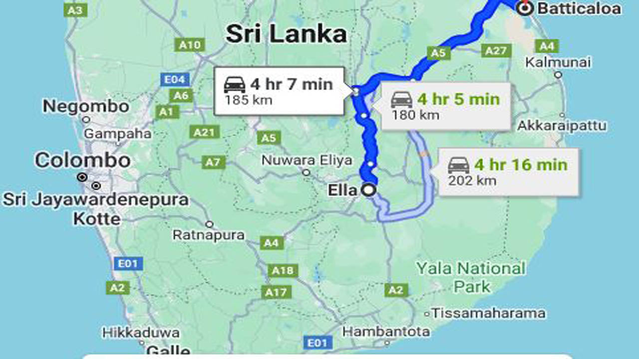 Ella City to Batticaloa City Private Transfer