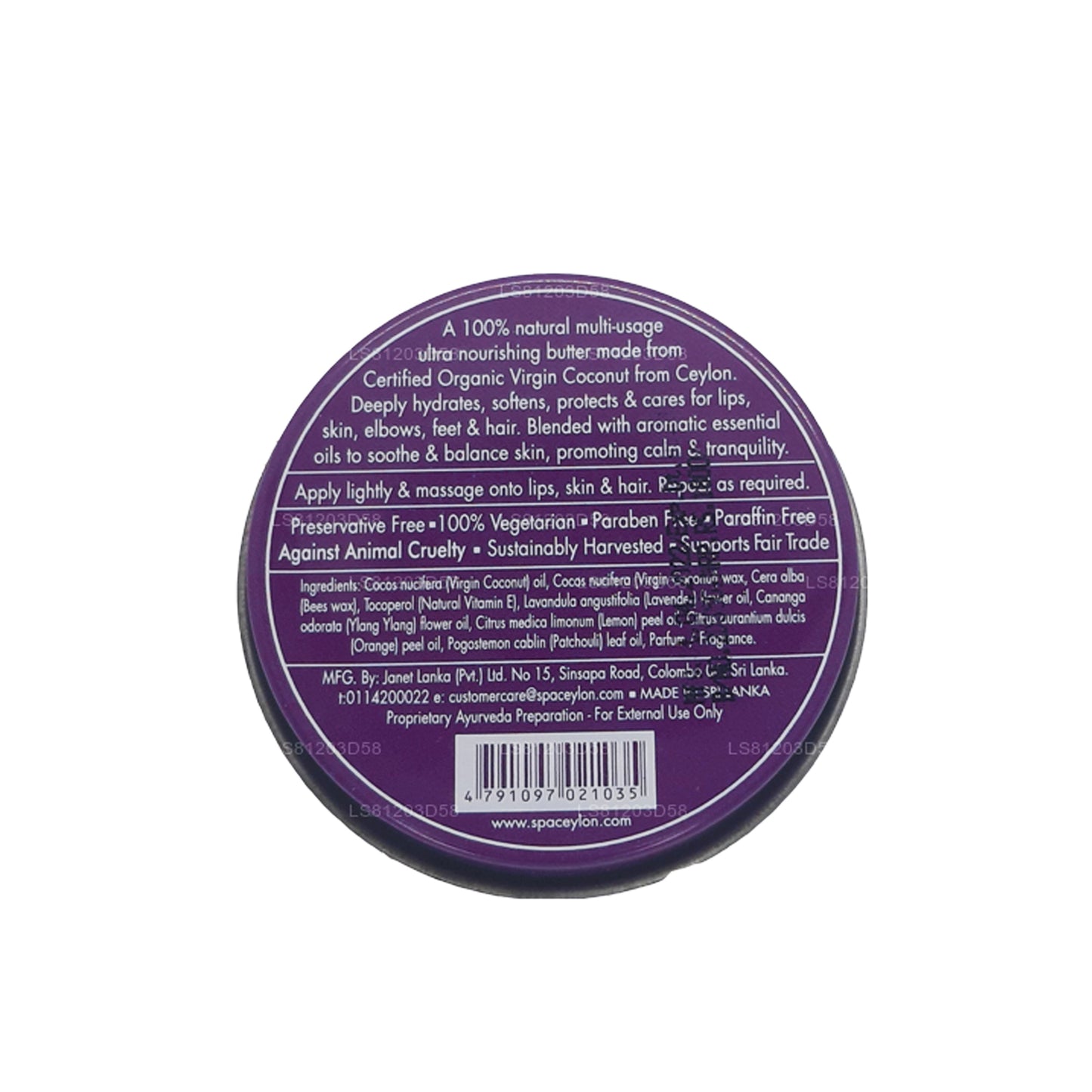 Burro naturale di cocco vergine alla lavanda Ceylon Ylang Spa (25g)