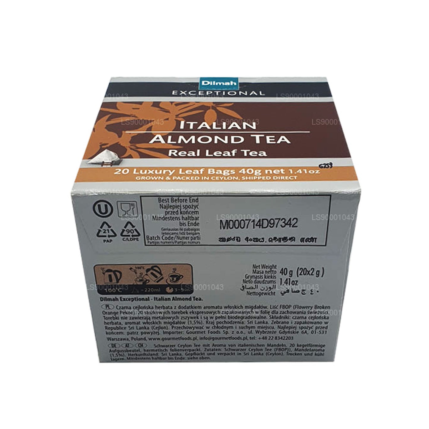 Dilmah Exceptional Italian Mandorle Real Leaf Tè (40g) 20 bustine di tè