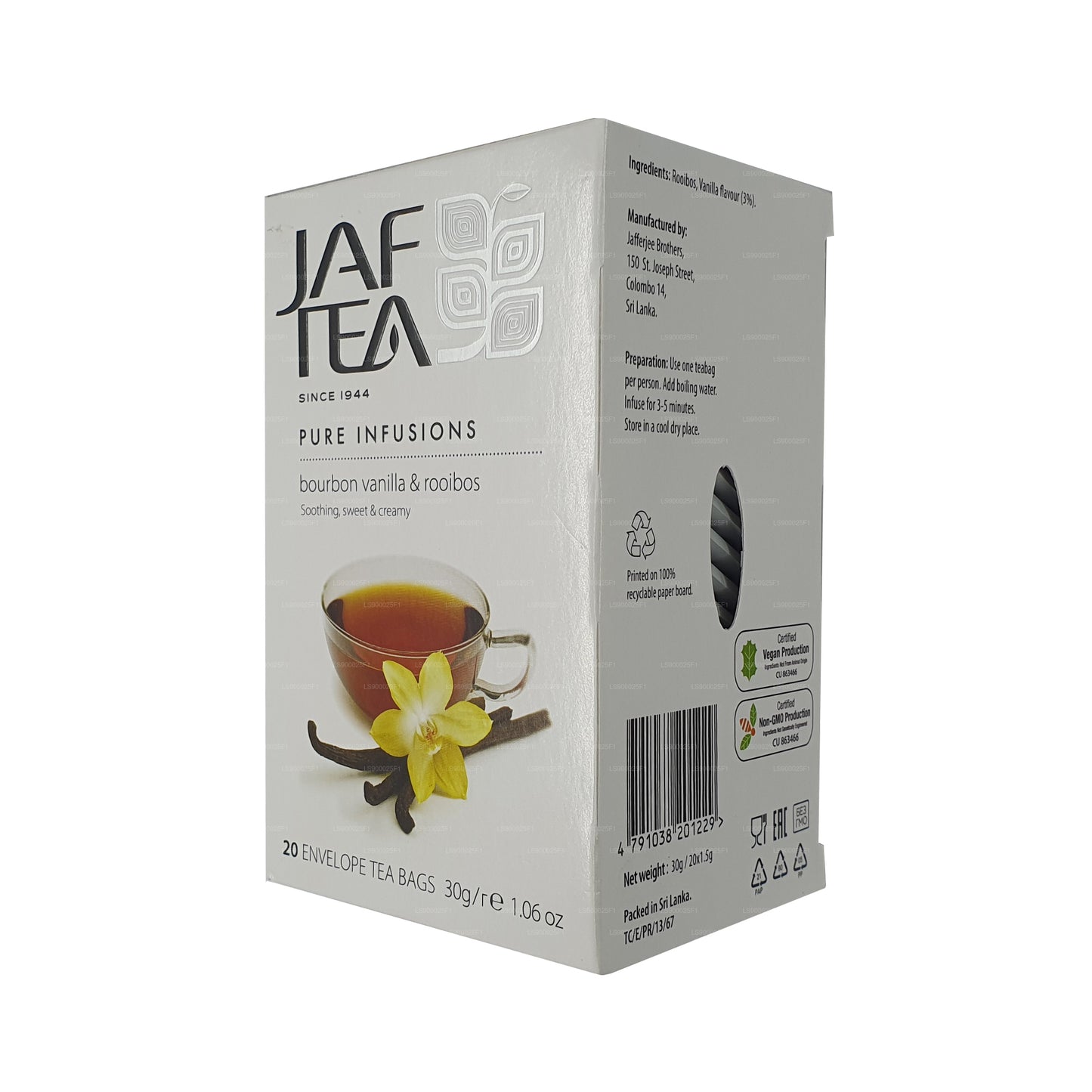 Jaf Tea Pure Infusions Collection Bourbon Vanilla Rooibos (30 g) 20 bustine di tè