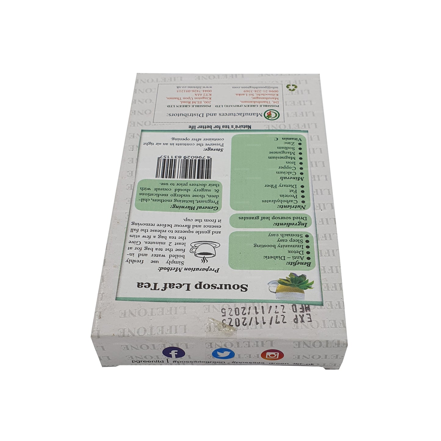 Tè in foglie Lifetone Soursop (30g) 20 bustine di tè