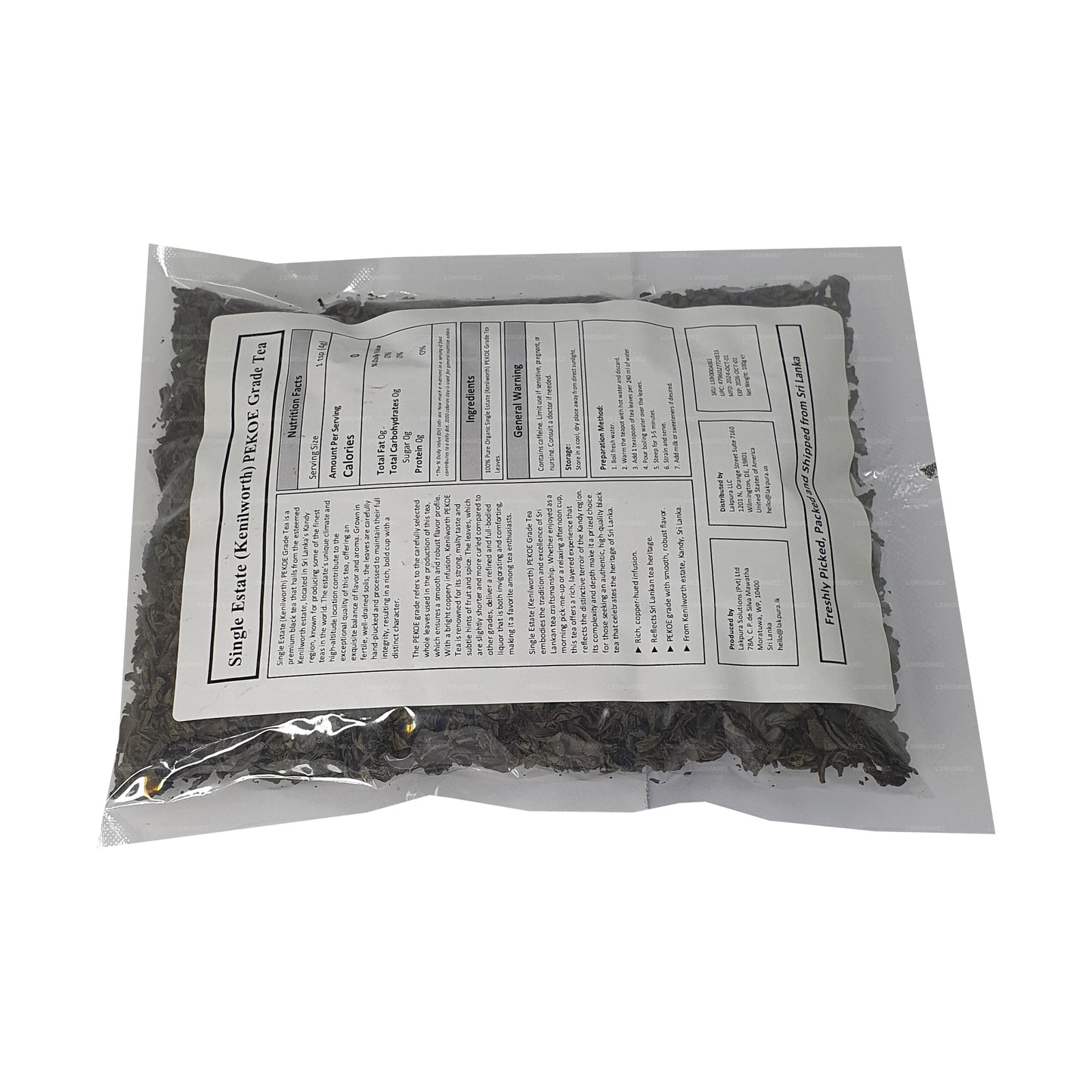 Tè nero di Ceylon Lakpura Single Estate (Kenilworth) di grado PEKOE (100 g)