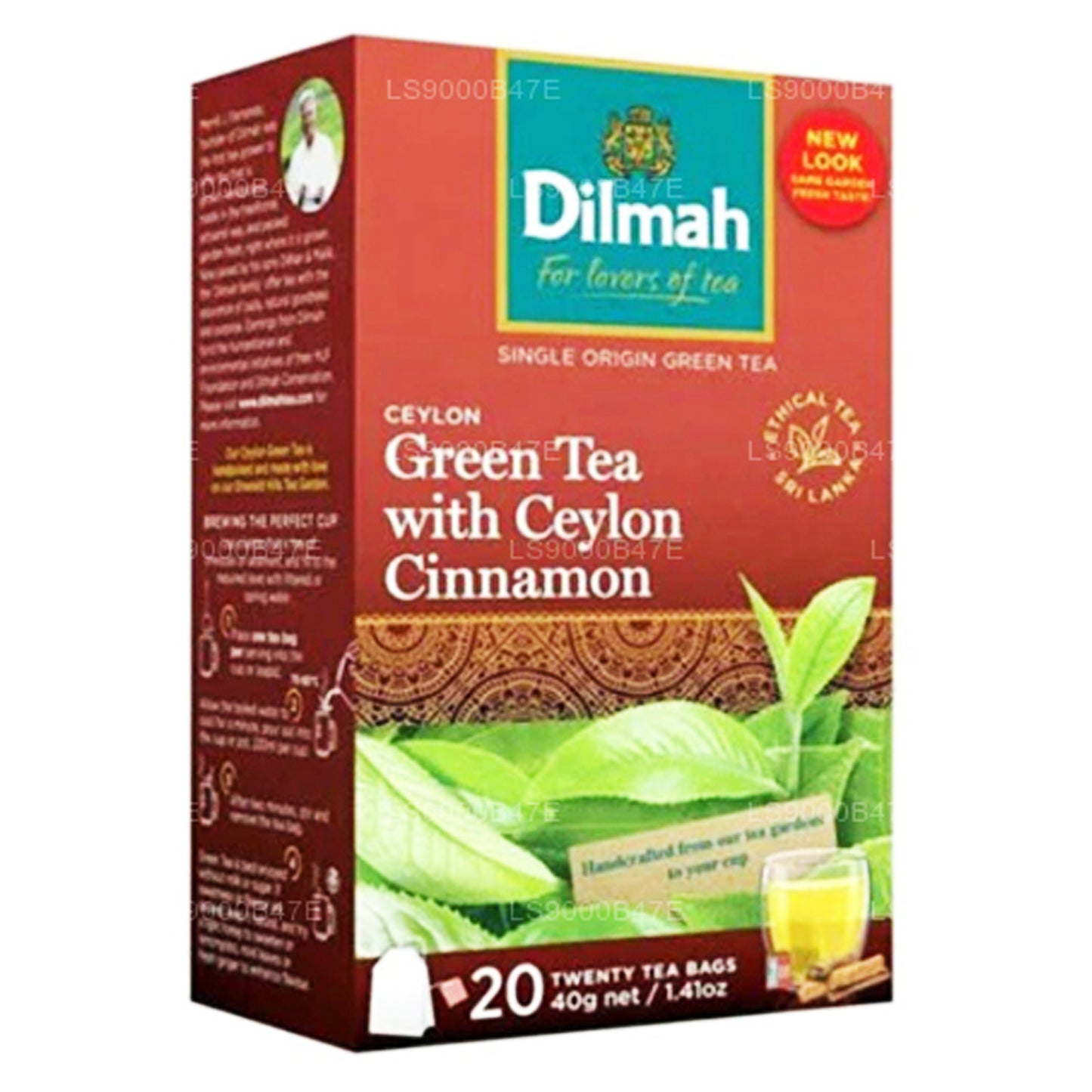 Tè verde Dilmah Ceylon con cannella di Ceylon (40 g) 20 bustine di tè