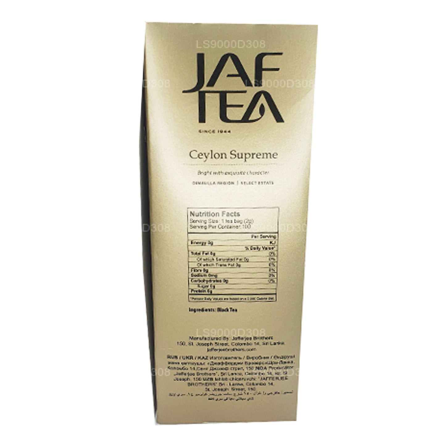 Jaf Tea Classic Gold Collection Ceylon Supreme 100 bustine di tè con cordoncino e targhetta (200 g)