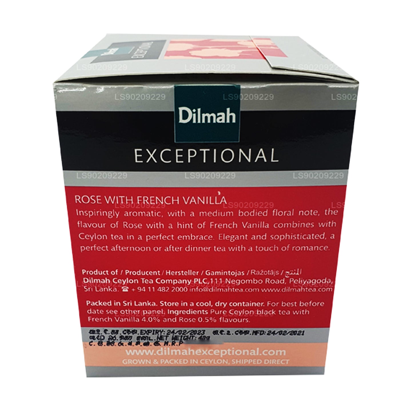 Dilmah Exceptional Rose con vaniglia francese (40 g) 20 bustine di tè