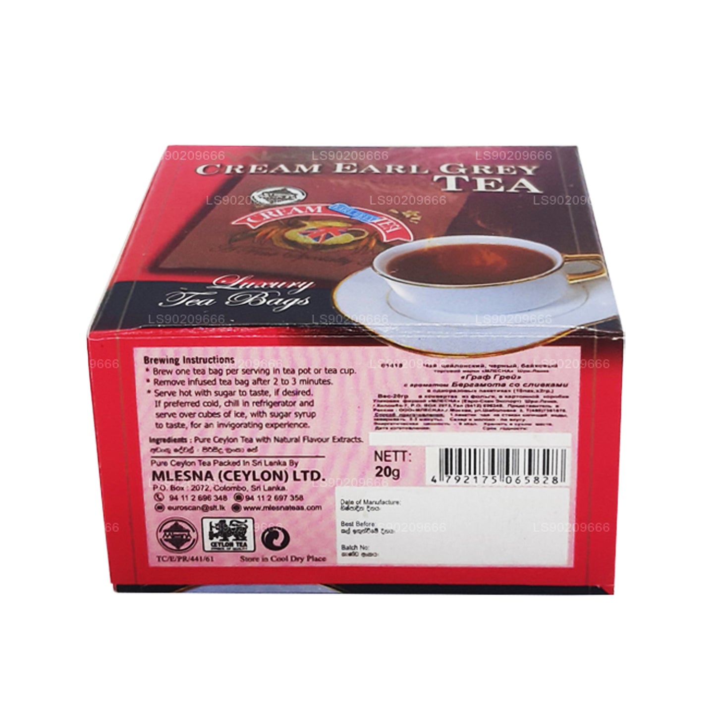 Mlesna Cream Earl Grey Tea (20g) 10 bustine di tè di lusso