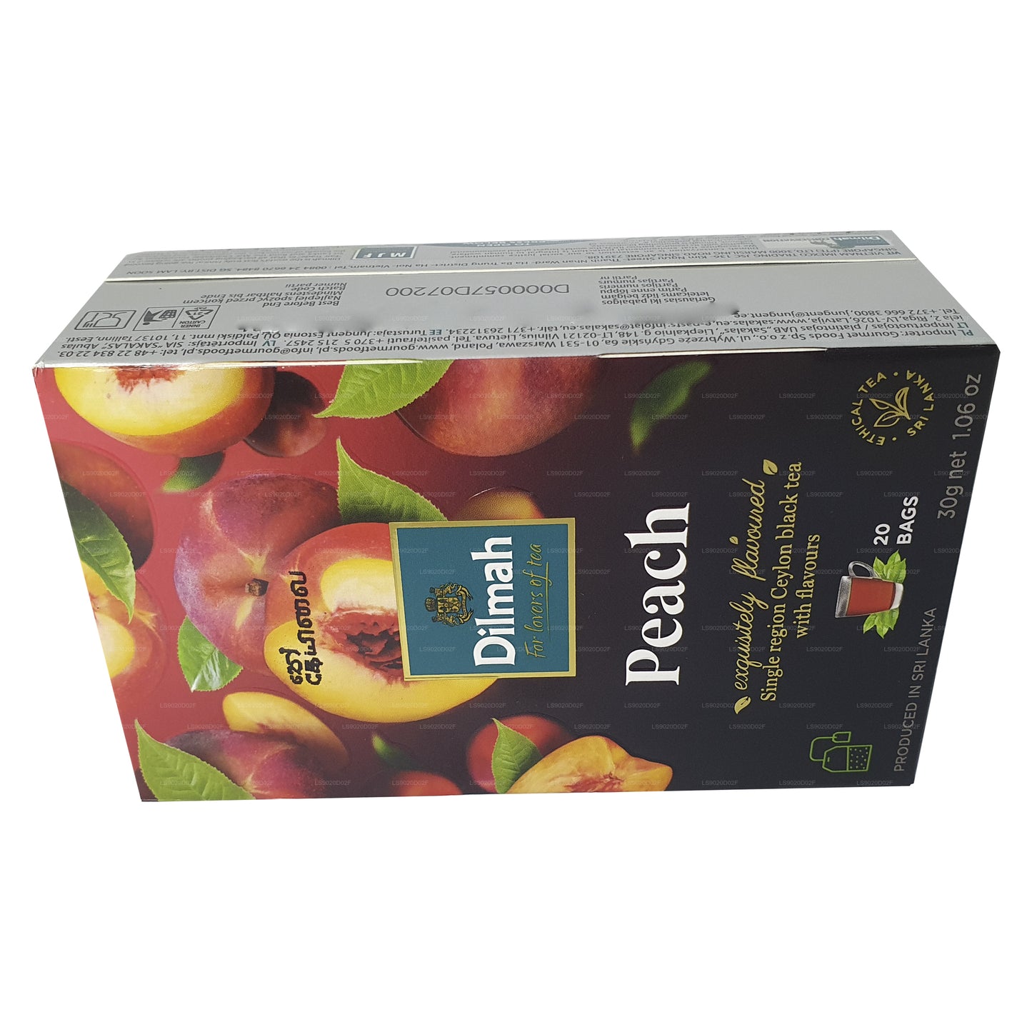 Tè nero di Ceylon aromatizzato alla pesca Dilmah (30 g) 20 bustine di tè