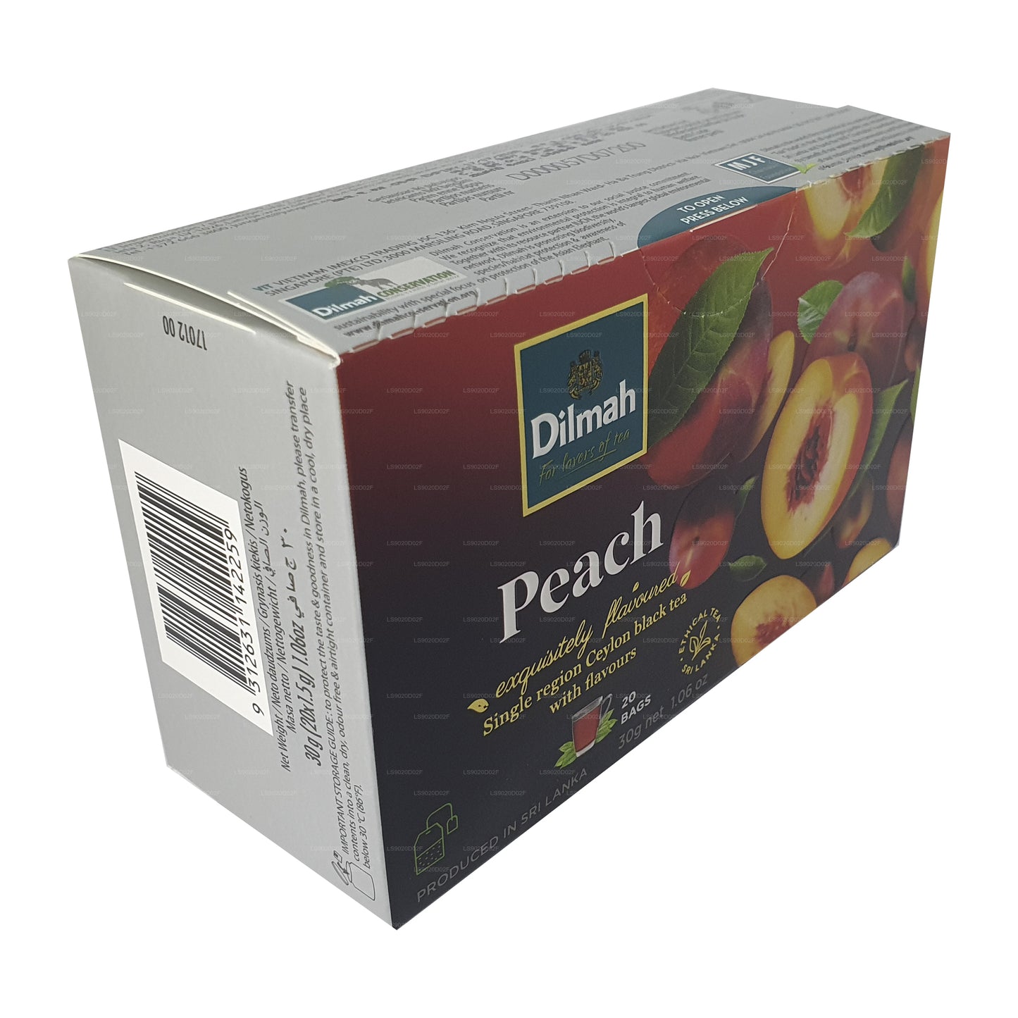 Tè nero di Ceylon aromatizzato alla pesca Dilmah (30 g) 20 bustine di tè