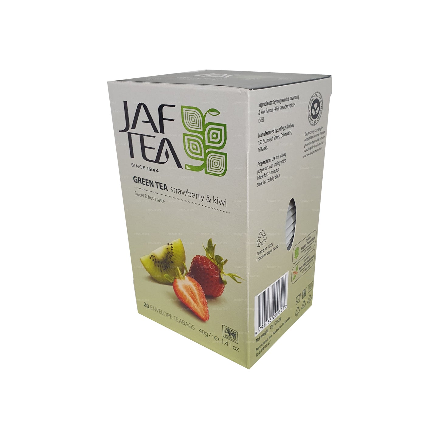 Jaf Tea Pure Green Collection Tè verde alla fragola e kiwi (40 g) 20 bustine di tè