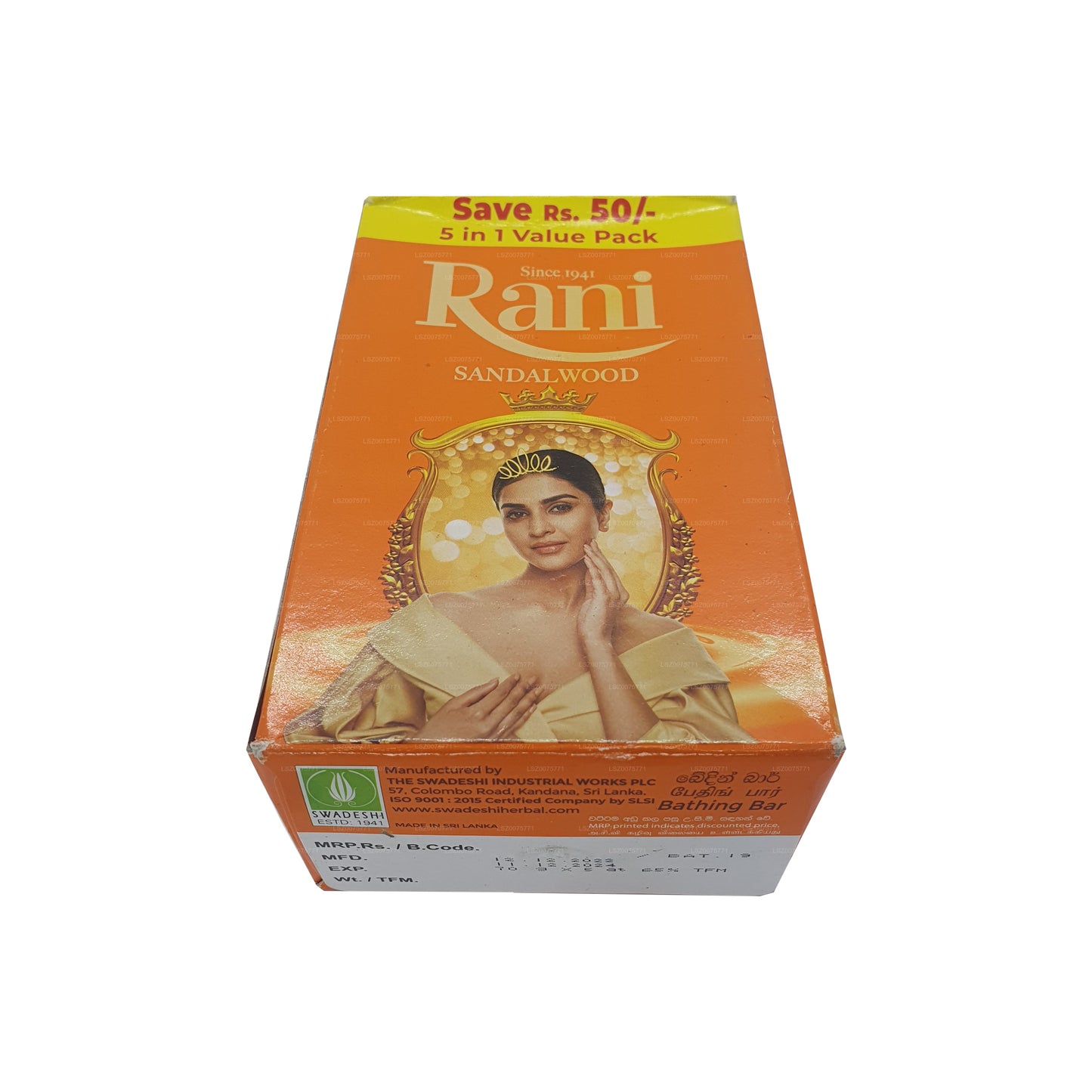 Sapone Swadeshi Rani al legno di sandalo 5 in 1 (5x70g)