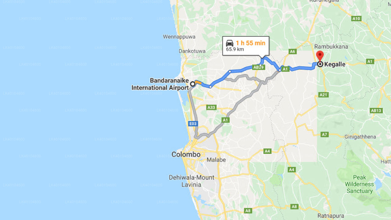 Colombo Airport (CMB) to Kegalle City Private Transfer