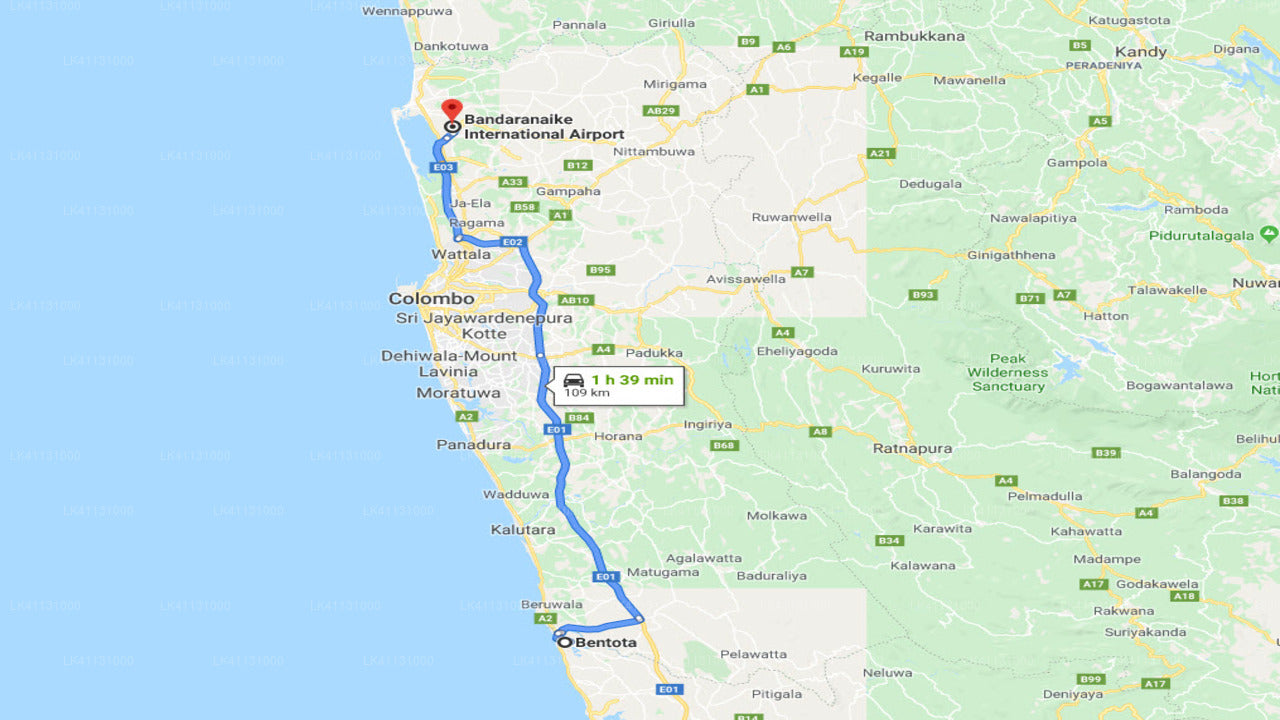 Bentota City to Colombo Airport (CMB) Private Transfer