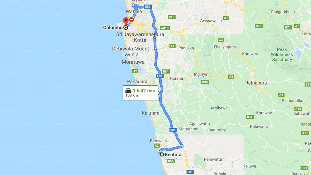 Bentota City to Colombo City Private Transfer