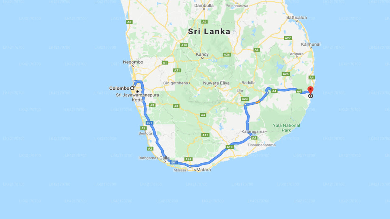 Colombo City to Arugam Bay City Private Transfer