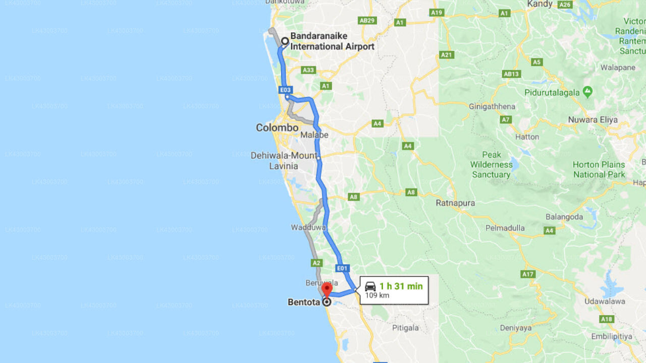 Transfer between Colombo Airport (CMB) and EKHO Surf, Bentota