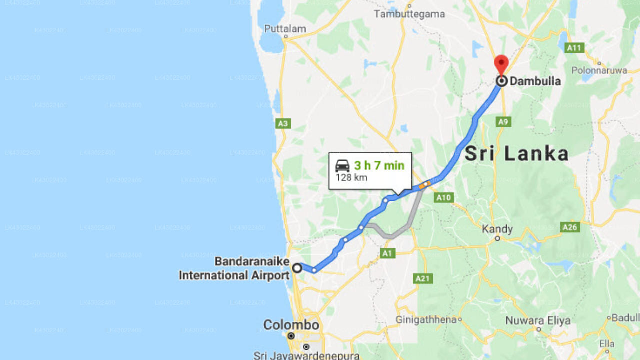 Transfer between Colombo Airport (CMB) and Amaya Lake, Dambulla