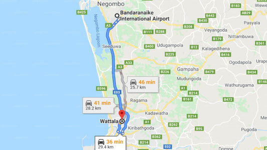 Transfer between Colombo Airport (CMB) and Palm Village Hotel, Wattala