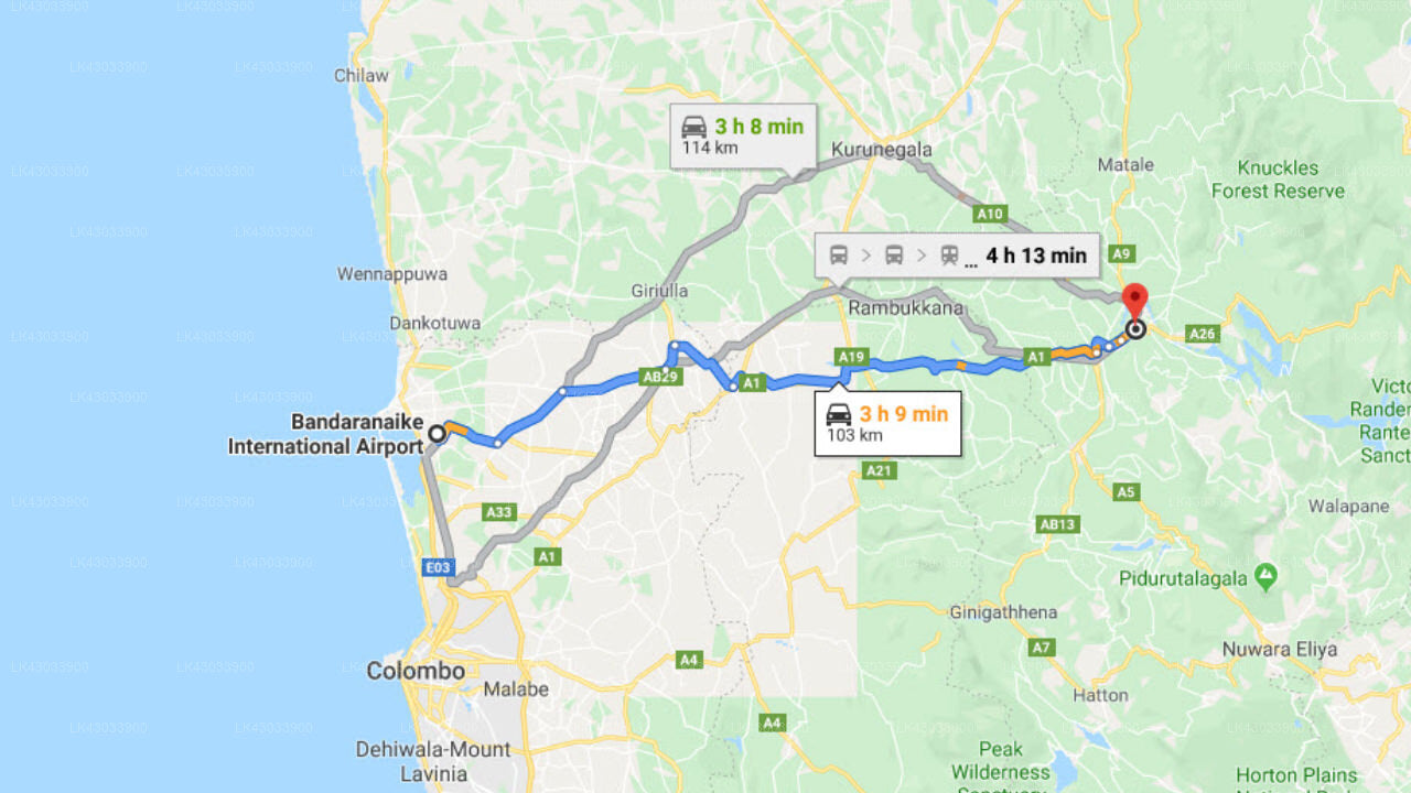 Transfer between Colombo Airport (CMB) and Helga's Folly, Kandy