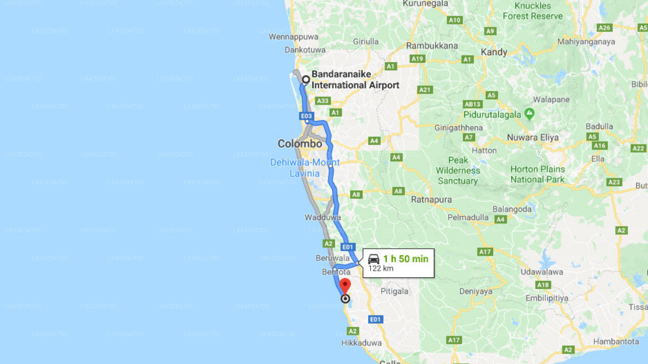 Transfer between Colombo Airport (CMB) and Villa Ranmenika, Ahungalla