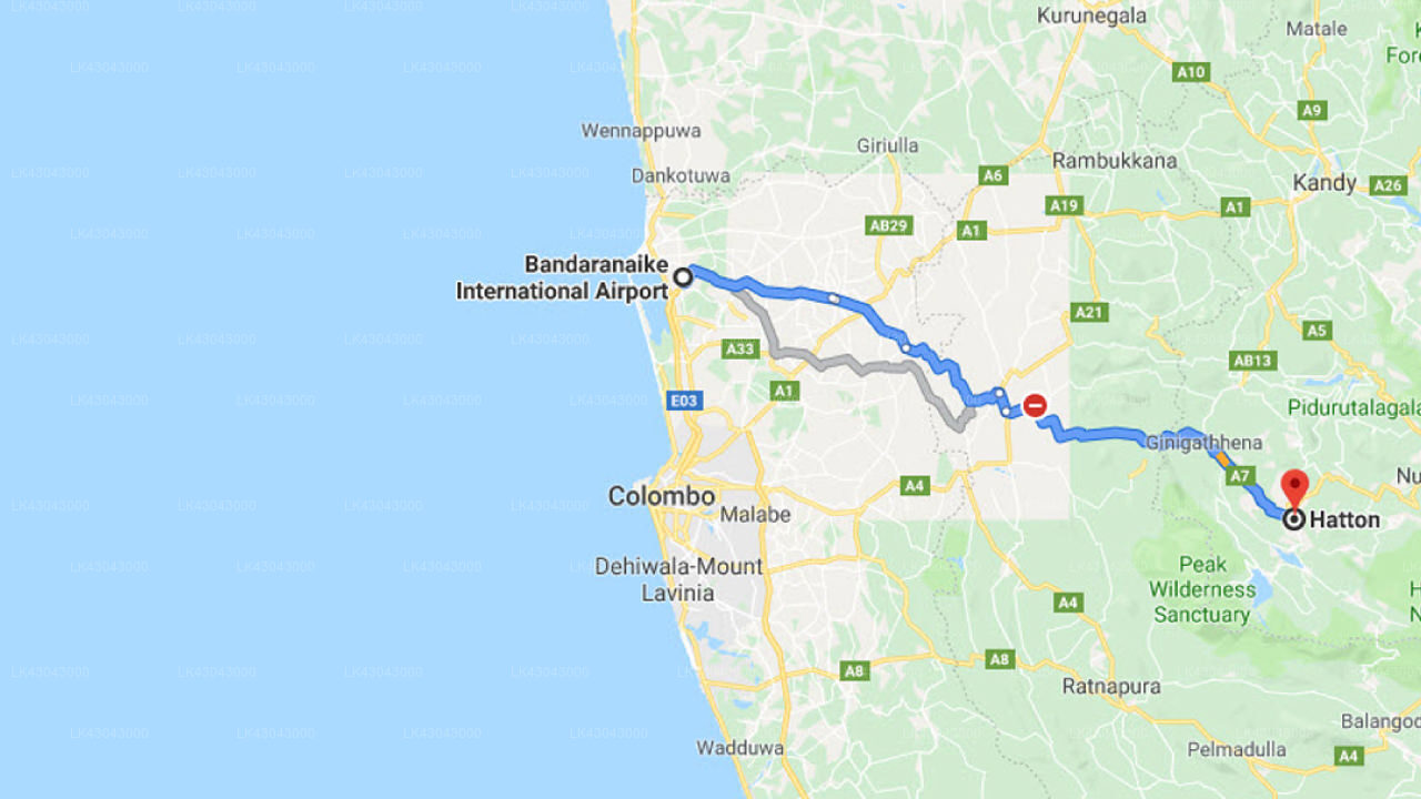 Transfer between Colombo Airport (CMB) and Summerville Bungalow, Hatton