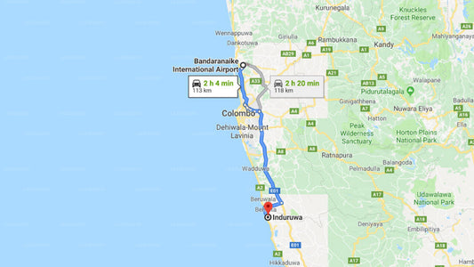 Transfer between Colombo Airport (CMB) and Temple Tree Resort and Spa, Induruwa