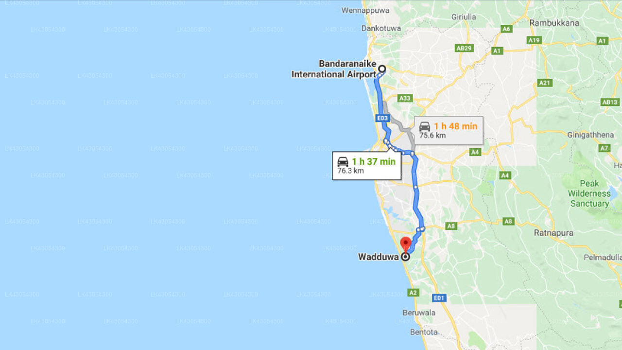 Transfer between Colombo Airport (CMB) and Kumbukgahawatta Hotel, Wadduwa