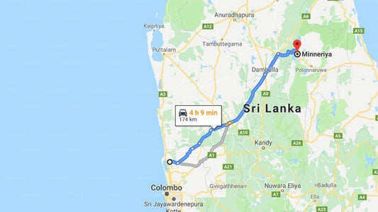 Transfer between Colombo Airport (CMB) and Melad Holiday Bungalow, Minneriya