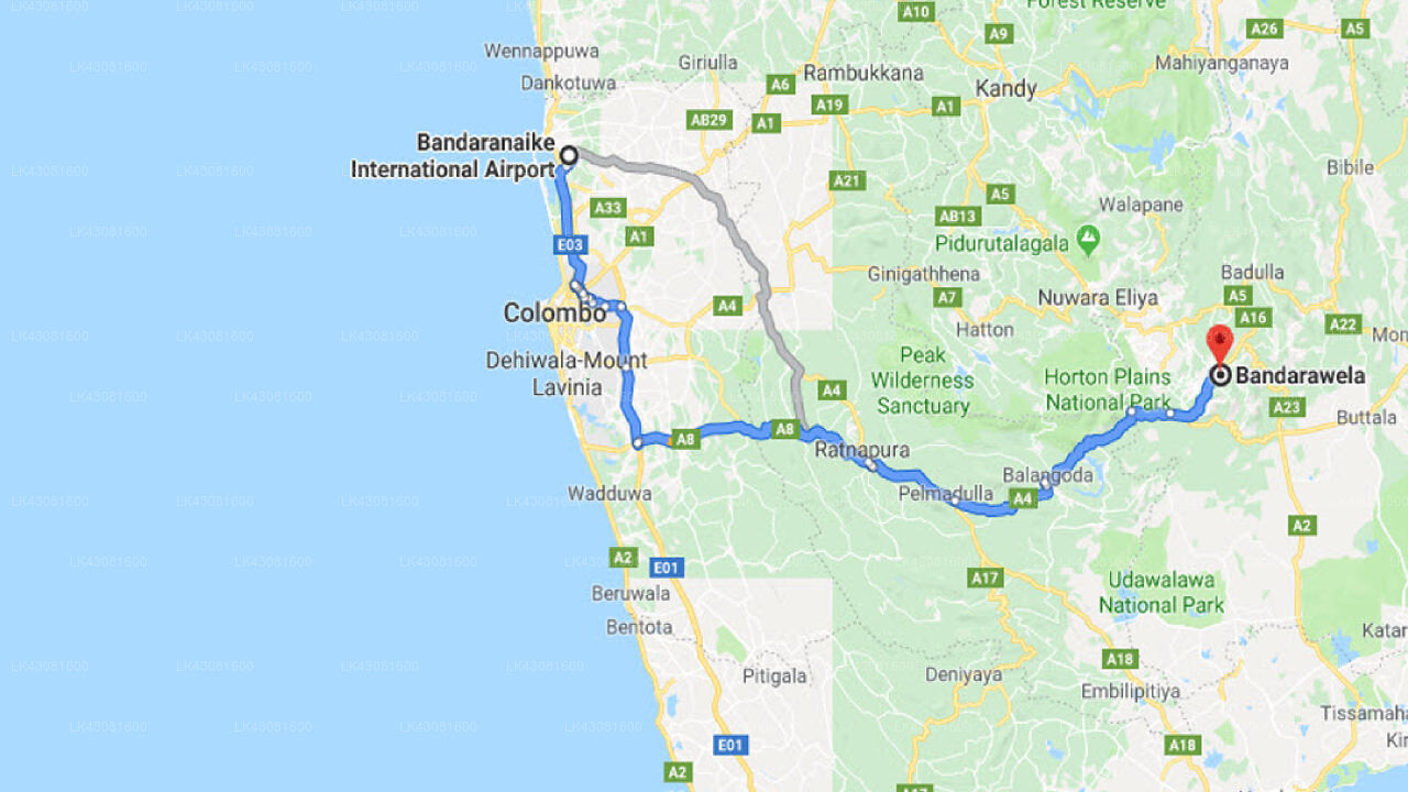 Transfer between Colombo Airport (CMB) and MF Estate Holiday Bungalow, Bandarawela