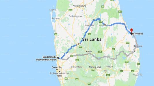 Transfer between Colombo Airport (CMB) and Akkaraipattu Guest House, Batticaloa