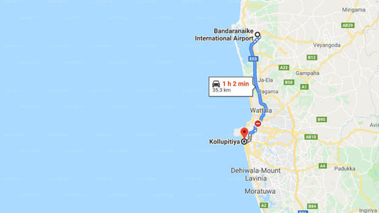 Transfer between Colombo Airport (CMB) and Nawamini Travels, Kollupitiya