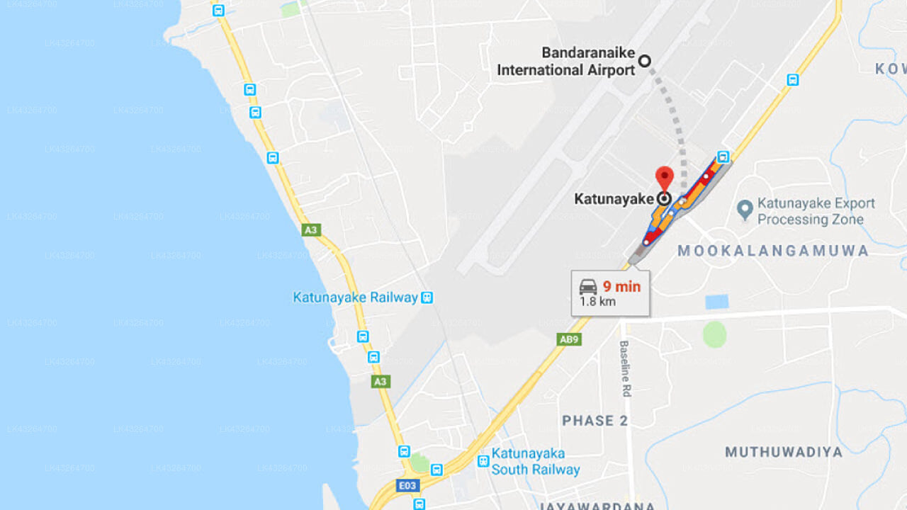 Transfer between Colombo Airport (CMB) and Guest Ryan, Katunayake